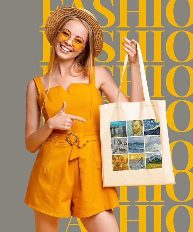 AUSVKAI Canvas Tote Bag for Women, Aesthetic Cute Grocery Grocery Reusable Cotton Gift Bag for Shooping Beach Trendy Gifts