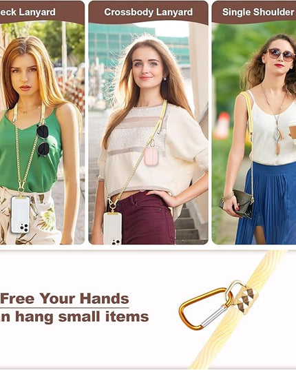 Crossbody Phone Lanyard, Adjustable Multicolor Braided Phone Strap and Phone Chain Strap Combination, Sturdy Metal Buckle and 360° Rotatable Phone Tether Tab, Yellow White