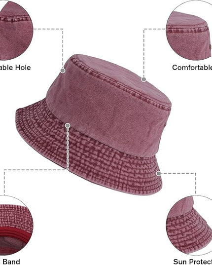 kozinu Washed Cotton Bucket Hats Packable Summer Outdoor Cap Travel Beach Sun Hat Plain Colors for Men Women