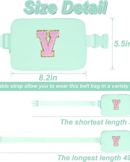 Uygafly Belt Bag Fanny Pack Crossbody Bags with Initials Letter Patch Cute Stuff Birthday Gifts for Teenager Girls Trendy Stuff for Teens | V,Light Green