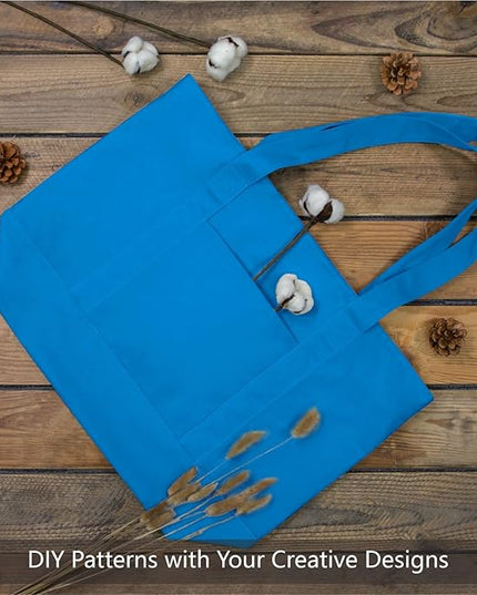 TOPDesign 1-Pack Canvas Tote Bag with an External Pocket, Reusable Grocery Shopping Bag, Top Zipper Closure, Daily Essentials (Ocean Blue)