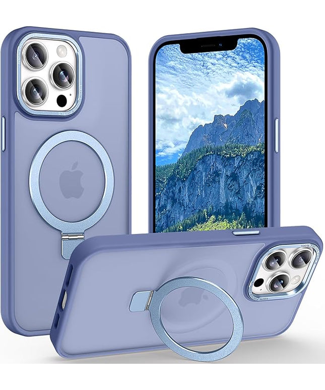 Magnetic for iPhone 12 Pro Max Case with Ring Stand, [10 FT Drop Protection] [Velvety Touch] Slim Translucent Matte Back Shockproof Phone Case for iPhone 12 Pro Max 6.7'', Sierra Blue