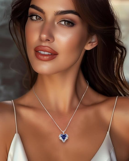 CDE Christmas Gifts for Women Angel Wings Necklace for Women with Birthstone, Love Heart Silver Tone/Gold Tone Pendant, Ideal Anniversary or Birthday Jewelry Gifts for Wife Girlfriend Her
