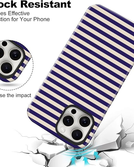 Magnetic for iPhone 14 Plus Case Cute Stripes Phone Case, Shockproof Slim TPU and Hard PC Protective Phone Cover Compatible with MagSafe Designed for Women Girls, Blue&Apricot