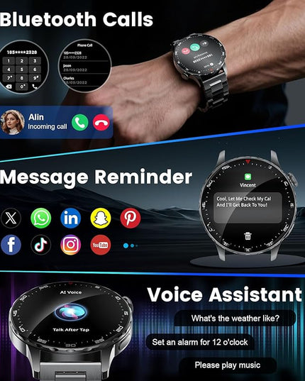 Smartwatch for Men with Compatible Android iOS,1.43" AMOLED Display Screen Bluetooth Calling Fitness Tracker with 100+ Sports Modes, Heart Rate & SPO₂ Monitor, P68 Waterproof, 2 Bands Included
