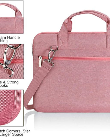 Voova Laptop Bag 17 17.3 Inch, 360° Protective Laptop Case Sleeve with Shoulder Strap Compatible with 17-18 Inch Lenovo Asus Acer Dell Hp, Waterproof Computer Bag Slim Briefcase for Women, Pink