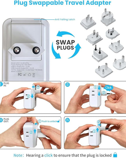VINTAR Universal Travel Adapter Kit, International Power Adapter with 4 AC and 3 USB Ports(2 USB C), Type A,B,C,D,E/F,G,I,M Detachable Attachments, Travel Adapter Worldwide for India/Africa/Europe/UK