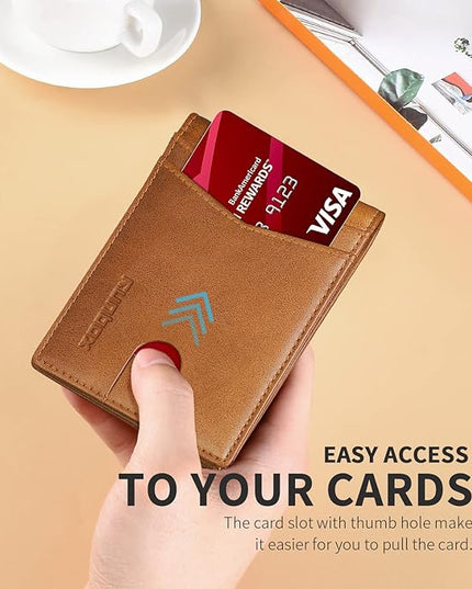RUNBOX Wallet for Men Slim Leather Bifold RFID Blocking Minimalist Front Pocket Design with Gift Box