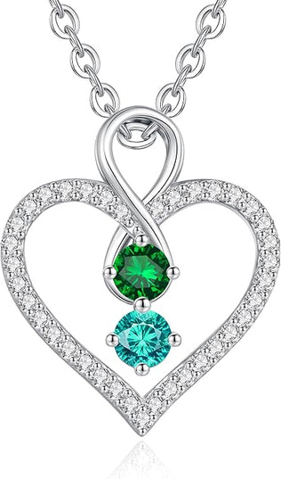 LOUISA SECRET Infinity Double Birthstone Necklace, 925 Sterling Silver Tiny Pendant Heart Necklace for Women Wife Her, Best Jewelry Gift Heart Jewelry Meaningful Gift for Valentine's Day, Christmas, Birthday Anniversary