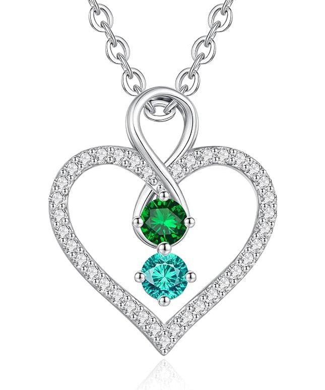 LOUISA SECRET Infinity Double Birthstone Necklace, 925 Sterling Silver Tiny Pendant Heart Necklace for Women Wife Her, Best Jewelry Gift Heart Jewelry Meaningful Gift for Valentine's Day, Christmas, Birthday Anniversary