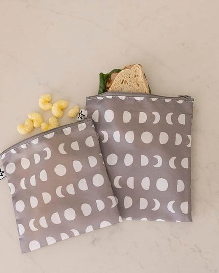 Tiny Twinkle Reusable Snack Bags for Kids – 3 Pack Snack Pouches & Sandwich Bag for Toddlers – Machine Washable, Mess-Proof for Lunch & Travel (Luna)