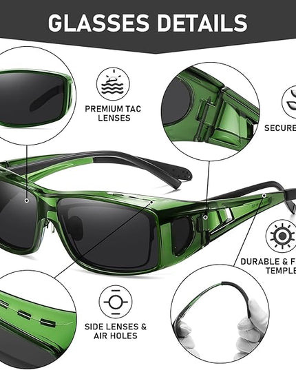 Wzerry Sunglasses Fit Over Glasses Polarized for Men Women, Wrap-Around Glasses UV400 Protection for Driving and Outdoor