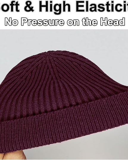 vidsel Thin Wool Fisherman Beanie for Men Women, Short Knit Cuff Trawler Watch Hats