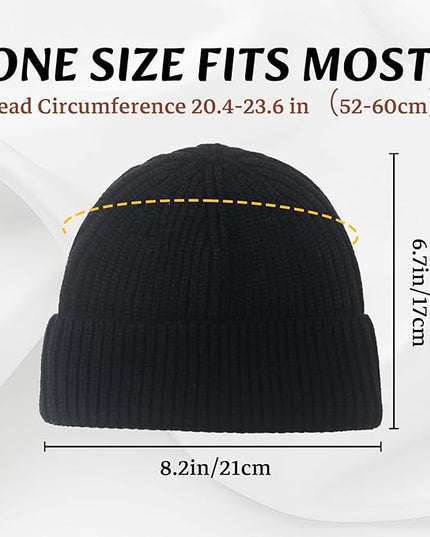 Wool Fisherman Beanies for Men Women Short Cuff Knit Beanie Winter Warm Hats Trawler Hat Stylish Watch Cap