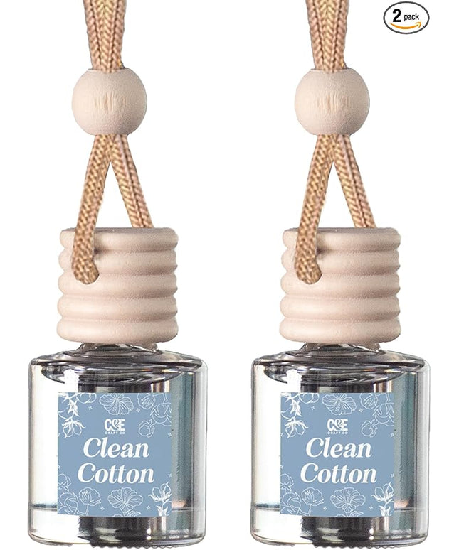 C&E Craft Co Hanging Car Air Freshener Diffuser 2 Pack, Long Lasting Fragrance Oil Car Freshener, Glass Bottle Auto Air Freshener, Made in USA (Clean Cotton)