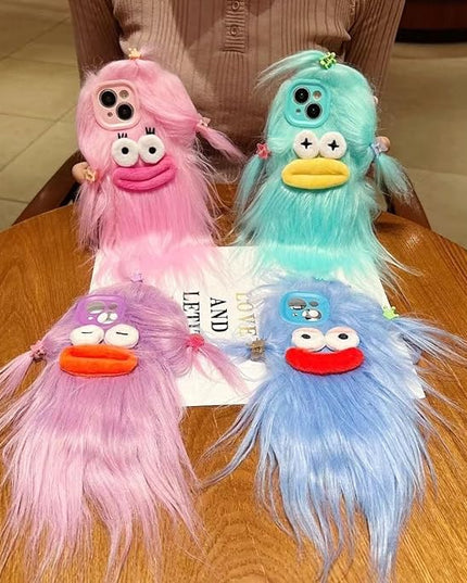 Blue Weird Furry Phone Cases for iPhone 12 Case | Funny and Silly, DIY Long Hair with Hairclip, Ugly Phone Case, Swap Challenge Gifts with Friends