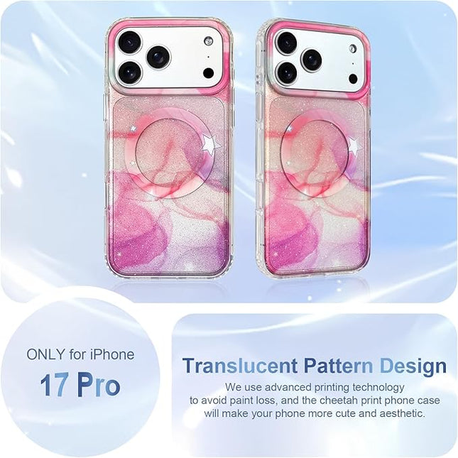Cute Case for iPhone 17 Pro Case for Women Girls [Compatible with Magsafe] Aesthetic Girly Trendy Glitter Sparkly Bling Magnetic Protective Phone Cover, Pink