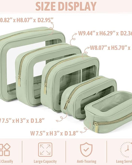 5 Pack Clear Toiletry Bag,TSA Approved Travel Makeup Pouch with Zipper for Cosmetics and Toiletries，Diaper Bag Organizer Pouch Set,Purse Organizer for Christmas Women Gift