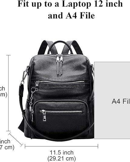 ALTOSY Genuine Leather Backpack Purse for Women Large Shoulder Bag With Laptop Compartment Multiple Pockets(S106 Black)