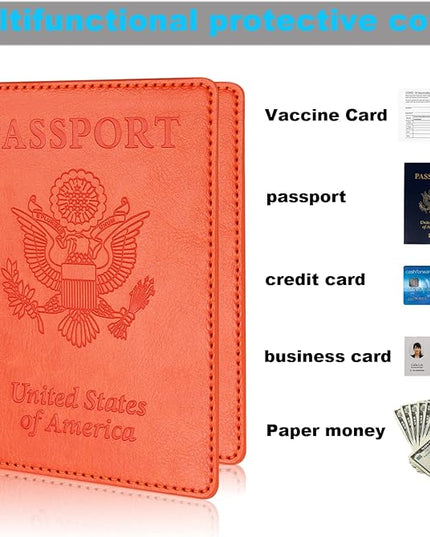 Herain Green & Orange Passport Holder for Travel, Cruise Essentials Passport Wallet Cover Case for Family Women Men, Travel Accessorie Gifts Must Haves Passports Book Protector