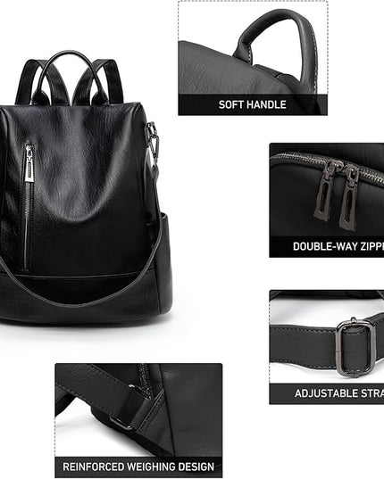Didida Fashion Backpack Purse For Women Anti-theft Rucksack Pu Leather Lightweight Water-resistant Shoulder Bag, Black