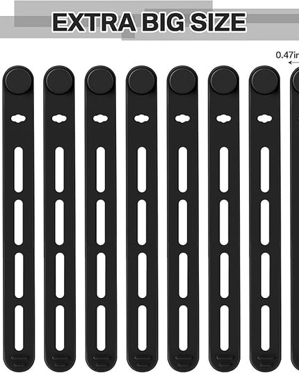 42 Pcs Silicone Cable Ties Reusable Cord Straps Multipurpose Elastic Cable Organizer for Bundling Fastening Earphone Phone Charger Home Office School (Black)