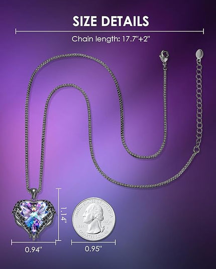 CDE Christmas Gifts for Women Angel Wings Necklace for Women with Birthstone, Love Heart Silver Tone/Gold Tone Pendant, Ideal Anniversary or Birthday Jewelry Gifts for Wife Girlfriend Her