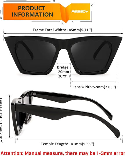 FEISEDY Vintage Square Cat Eye Sunglasses Women Trendy Cateye Sunglasses B2473