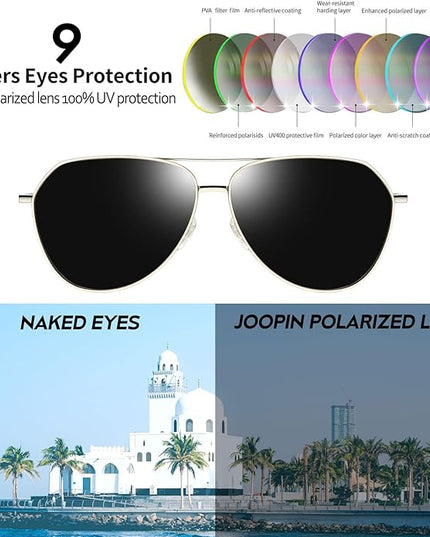 Joopin Polarized Metal Aviation Sunglasses Men, Classic Military Sun Glasses Women, Rectangle Shades UV400 Protection Costume