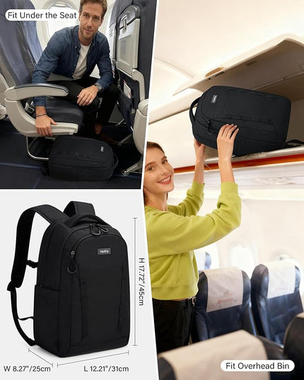 Travel Laptop Backpack Carry On, 18 Inch Large Work Backpack School Book Bags, Light Water Resistant Backpacks for Women Men with Luggage Strap Water Bottle Pocket Chest Strap, Black