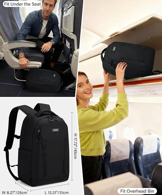 Travel Laptop Backpack Carry On, 18 Inch Large Work Backpack School Book Bags, Light Water Resistant Backpacks for Women Men with Luggage Strap Water Bottle Pocket Chest Strap, Black