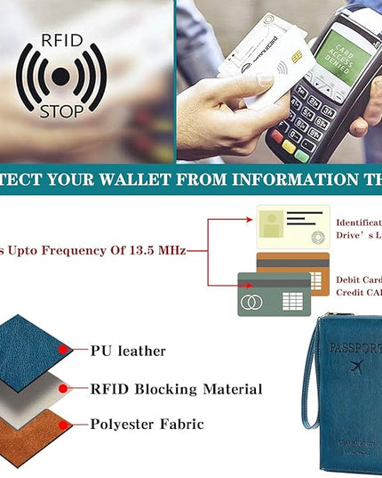 Leather RFID Blocking Passport Holder Travel Wallet, Passport Cover/Travel Wallet for Women/Men with