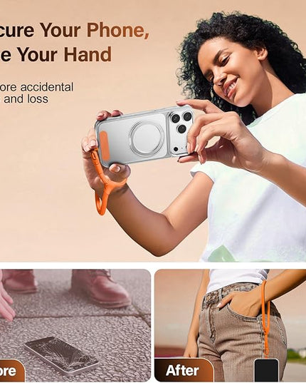 Dadanism Phone Wrist Strap, Universal Adjustable Hand Wrist Strap Lanyard for iPhone 17 and Most Smartphones, Multifunctional Patch Lanyard with Phone Tether Tab for Women and Men, Orange