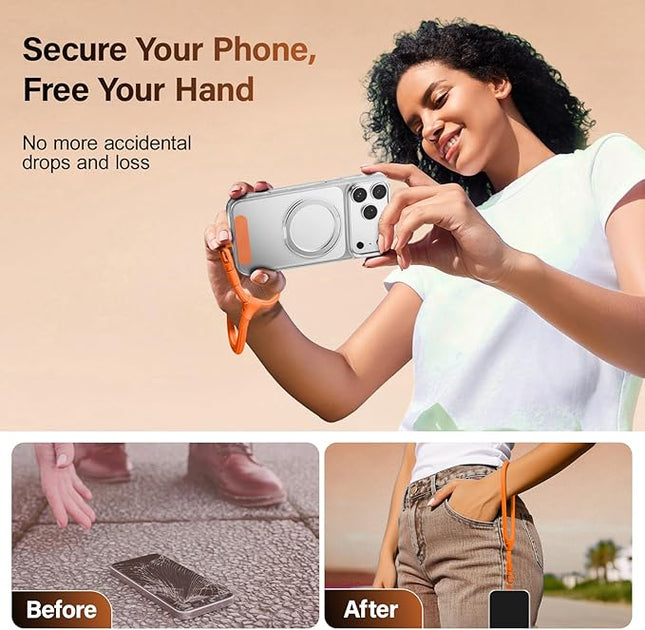 Dadanism Phone Wrist Strap, Universal Adjustable Hand Wrist Strap Lanyard for iPhone 17 and Most Smartphones, Multifunctional Patch Lanyard with Phone Tether Tab for Women and Men, Orange