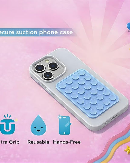 Suction Phone Case Mount, Phone Sticky Grip for iPhone and Android, Adhesive Phone Accessory, Hands-Free Mirror Shower Phone Holder for Videos and Selfies (Baby Blue)