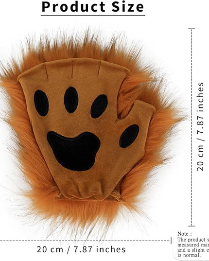 HAOAN Wolf Paw Gloves Faux Fur Cat Fingerless Mittens Winter Warm Cosplay Halloween Fancy Party Costume Accessories