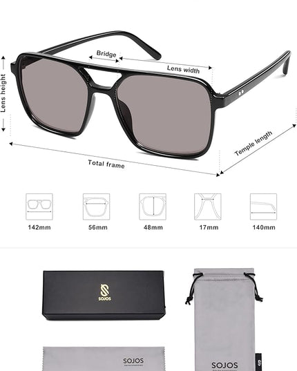 SOJOS Trendy Vintage Aviator Square Sunglasses For Womens Mens Retro 70s UV400 Women Sun Glasses SJ2327