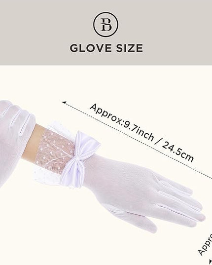 BABEYOND Lace Gloves for Women - Bow Short Prom Gloves Evening Elegant Accessories for Wedding Opera Party
