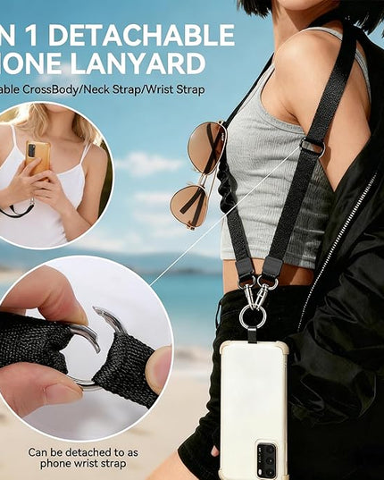 Phone Strap Crossbody with Detachable Wrist Strap Anti Theft Adjustable Women Cell Phone Lanyard with Tether Tabs, Lanyard for Phone, ID Badge, Camera, Travel Essentials - Black