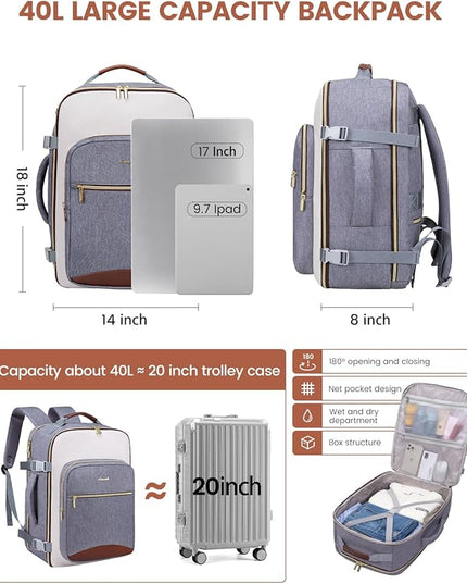 LOVEVOOK 40L Travel Backpack for Women & Men, Airline Approved Carry On Luggage with 3 Packing Cubes, TSA Overnight Bags, Waterproof Personal Item Bag, Weekender Essentials Backpacks fits 17" Laptop