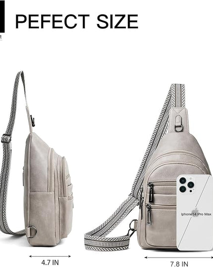 Sling Bag for Women Crossbody Bags Fanny Packs Sling Purse Backpack Shoulder Bag Vegan Leather Chic Travel Light Grey