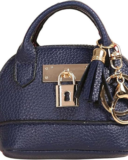 Plinvo Cute Genuine Leather Keychain Coin Purse for Women with Tassels Mini Change Pouch Brown (Royal Blue)