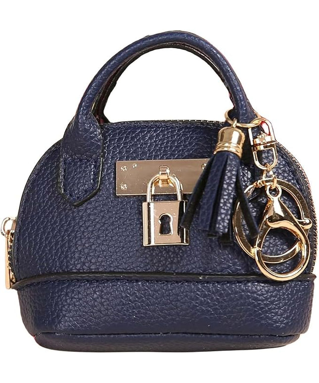 Plinvo Cute Genuine Leather Keychain Coin Purse for Women with Tassels Mini Change Pouch Brown (Royal Blue)
