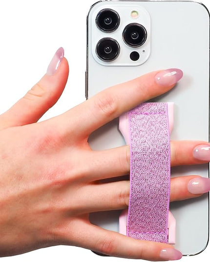 LOVEHANDLE PRO Premium Phone Grip - Elastic Phone Strap - Magnetic Phone Mount and Kickstand for Smartphone and Tablet - Pink Glitter