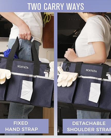 Wearable Caddy Bag, Cleaning Supplies Organizer With Handle & Shoulder Straps for Housekeepers, Under Sink & Car Tool Organizers With 4 Foldable Divider (NavyBlue)