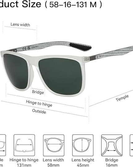 ZENOTTIC Square Polarized Sunglasses for Men Ultralight Carbon Fiber Sun Glasses Driving Fishing Golf Sports UV400 Protection