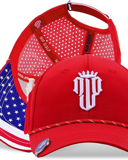 NJF Golf™ Hat Men - Breathable Mens Golf Hats, Adjustable Rope Snapback Cap, Convenient Cap with Tee Holder