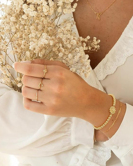 Gold Bracelets for Women 14K Gold Beaded Bracelets Stackable Bracelets for Women Gold Charm Bracelet Non Tarnish Gold Jewelry for Women Trendy