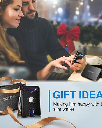 miyozi Airtag Wallet for Men,with Money Clip 11 Cards Slim Front Pocket Leather RFID Blocking Wallet with Gift Box