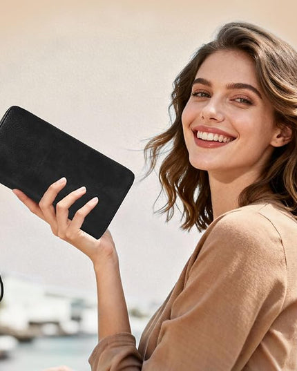 YAPAIOU Wallet For Women Large Capacity Wristlet Purse for Women RFID Blocking Multi Clutch Wallet Black